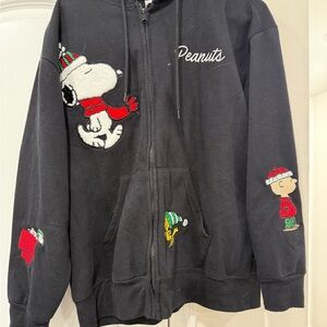 Peanuts Black Hoodie with Embroidered Characters